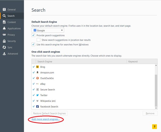 Mozilla Add motore di ricerca più
